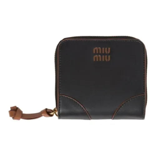 MIU MIU Leather Wallet Small Size Women's Black & Brown