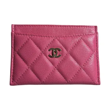 CHANEL Cow Leather Card Holder Women's Barbie Pink