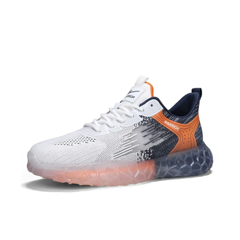 Warrior Cushioned Wear Resistant Slip Resistant Low Top Casual Running Shoes Men's White Dark Blue-2