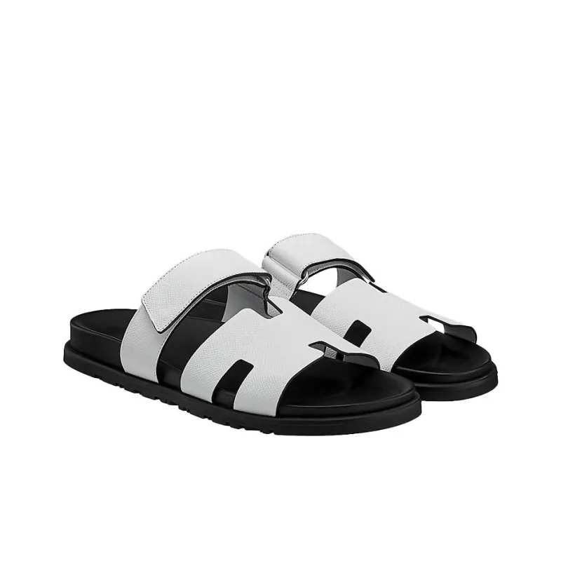 HERMES Chypre Slide Slippers Men's Black White-2