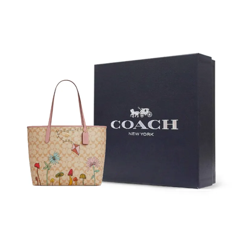 COACH Observed By Us City Coated Canvas Tote Bag, Shopping Bag, Shoulder Bag, Handbag Tubas Women's Light Khaki-8