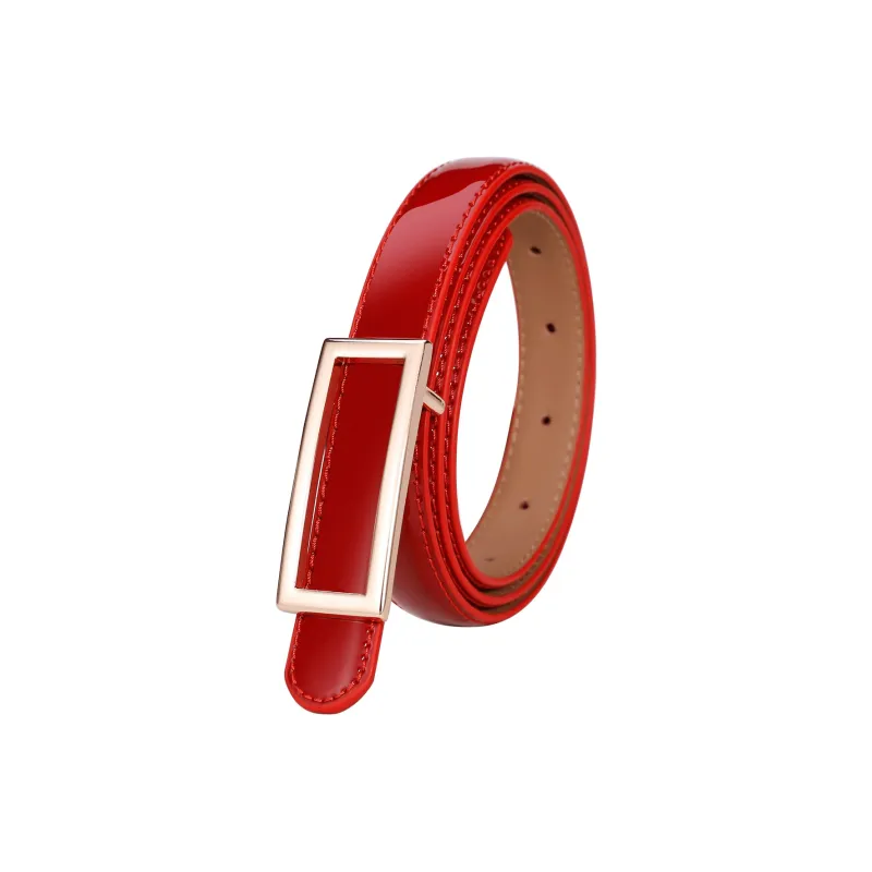 Jaylen Oos Patent Leather Fashion Smooth Buckle Cow Leather Thin Belt Women's 1.9cm-7