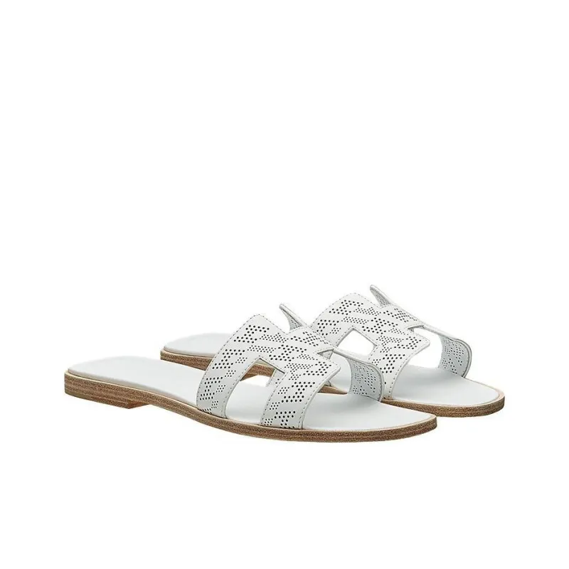 HERMES Oran Cut Out Odor Resistant Slide Slippers Women's White-3