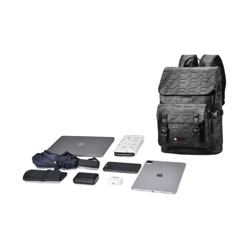 ONRF PVC Leather Backpack Travel Bag Laptop Bag For Students Tubas Unisex Black-13