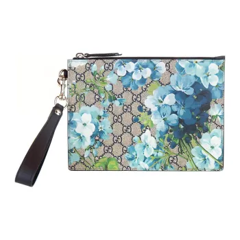GUCCI GG Blooms Canvas With Leather Canvas Bag Clutch Small Size Women's Beige/Blue