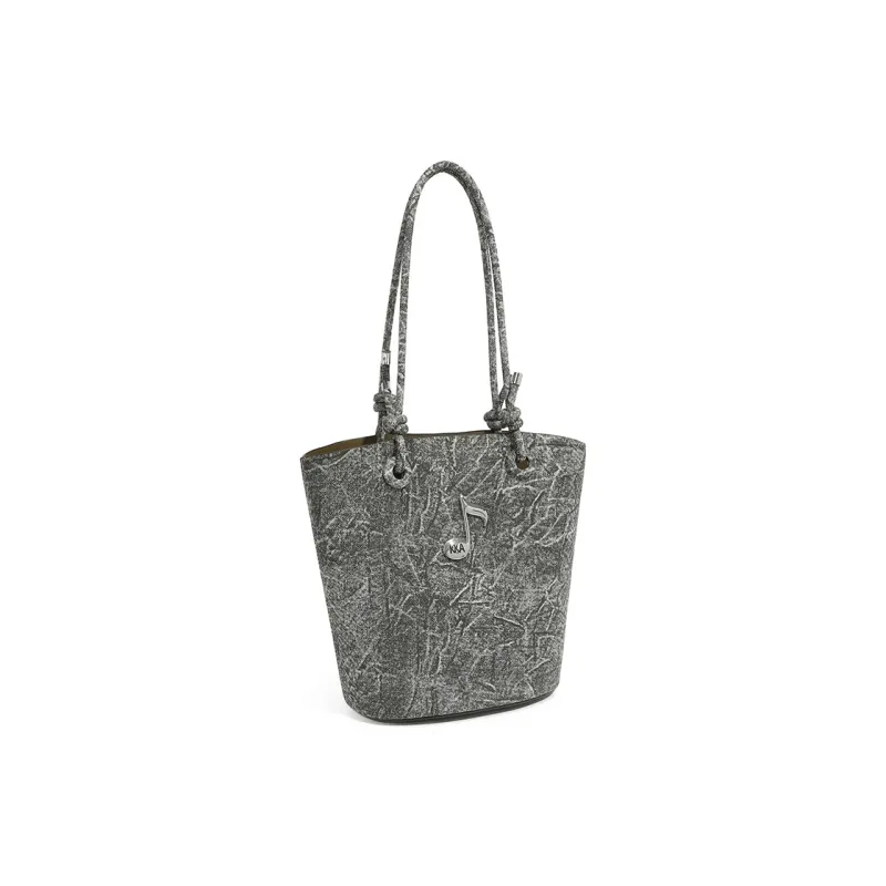 KKA PU Laminated Textile One Shoulder Handbag Crossbody Bag Women's Dark Gray/Black-4