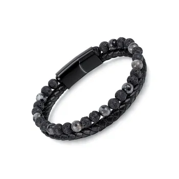 CHIMERA Artificial Leather Cord Titanium Steel Beaded Bracelet Jewelry Men's