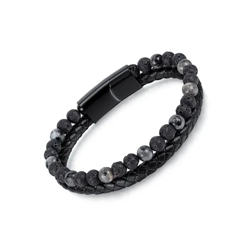 CHIMERA Artificial Leather Cord Titanium Steel Beaded Bracelet Jewelry Men's