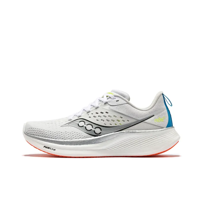 Saucony RIDE 17 Low Top Running Shoes Men's White Silver-0
