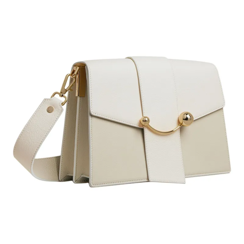 Strathberry Smooth Calf Leather Shoulder Bag Crossbody Bag Regular Women's Vanilla Color With Diamond Color-1