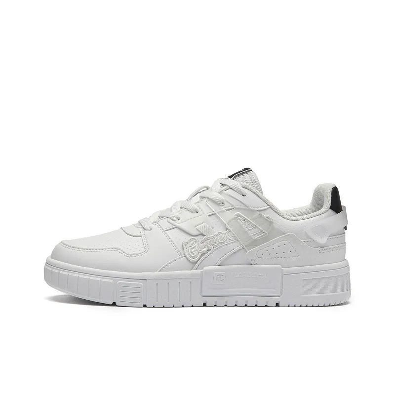 QIAODAN Anti Slip Wear Resistant Low Top Skateboard Shoes Women's White Black-0