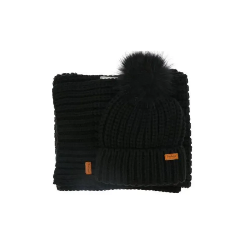 BARBOUR Logo Patch Chunky Knit Beanie-1