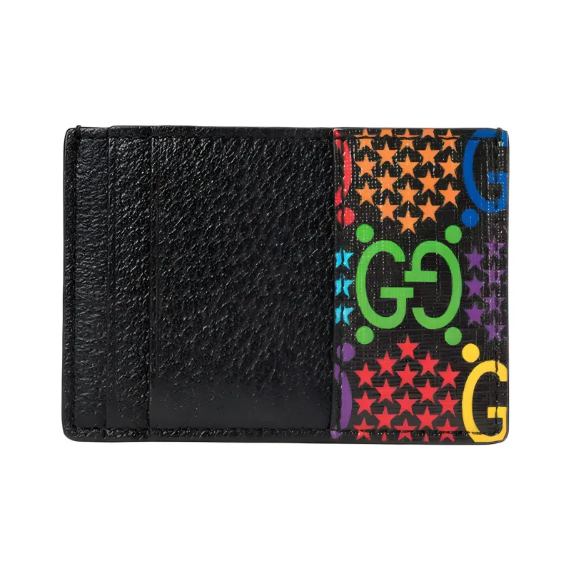 GUCCI Leather Money Clip Card Holder Card Case Unisex Black/Multicolor-1