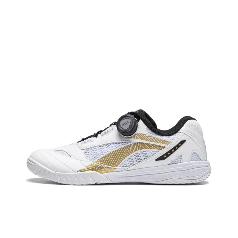 LiNing Abrasion Resistant Functionality Low Top Table Tennis Shoes Unisex White Gold Black-0
