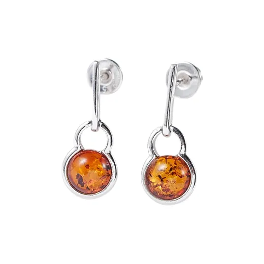 S&A S925 Silver Amber Fine Jade Stud Earrings Women's-0