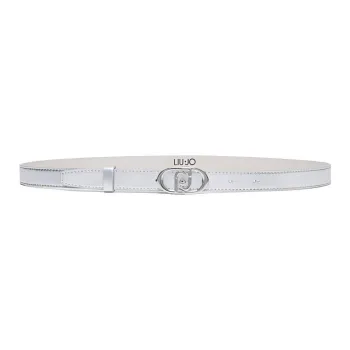LIU·JO Letter Stamped Adjustable Buckle Cow Leather Leather Belts Women's Silver Width  2CM