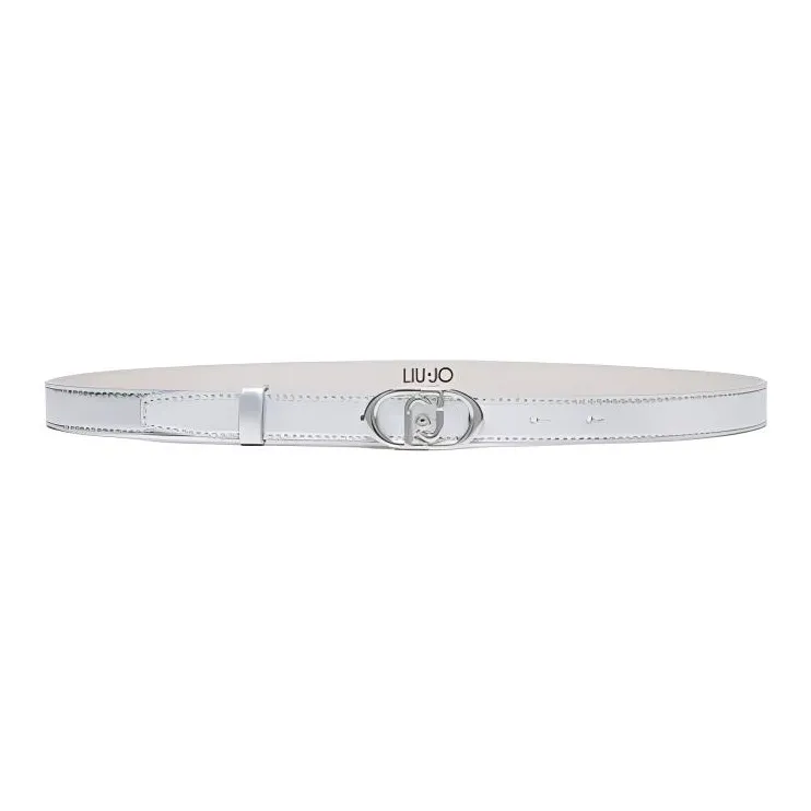 LIU·JO Letter Stamped Adjustable Buckle Cow Leather Leather Belts Women's Silver Width  2CM-0