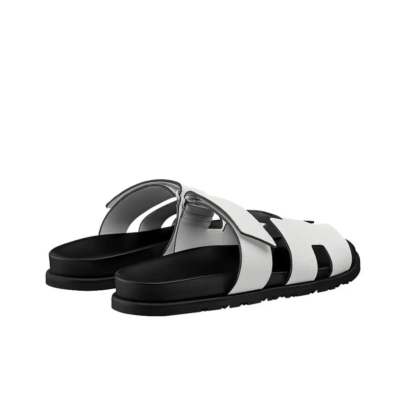HERMES Chypre Slide Slippers Men's Black White-3