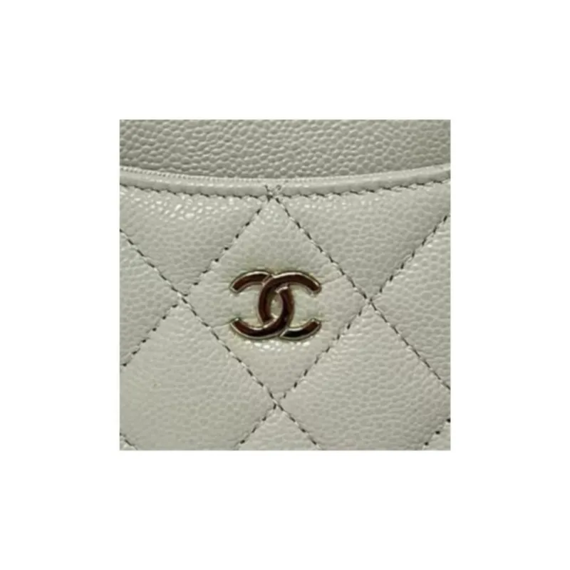 CHANEL Grain Cow Leather Clutch Card Holder, Wallet Women's Gray White-1