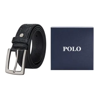 POLO Cow Leather Men's Belt Men's Matte Gunmetal Width 3.8CM