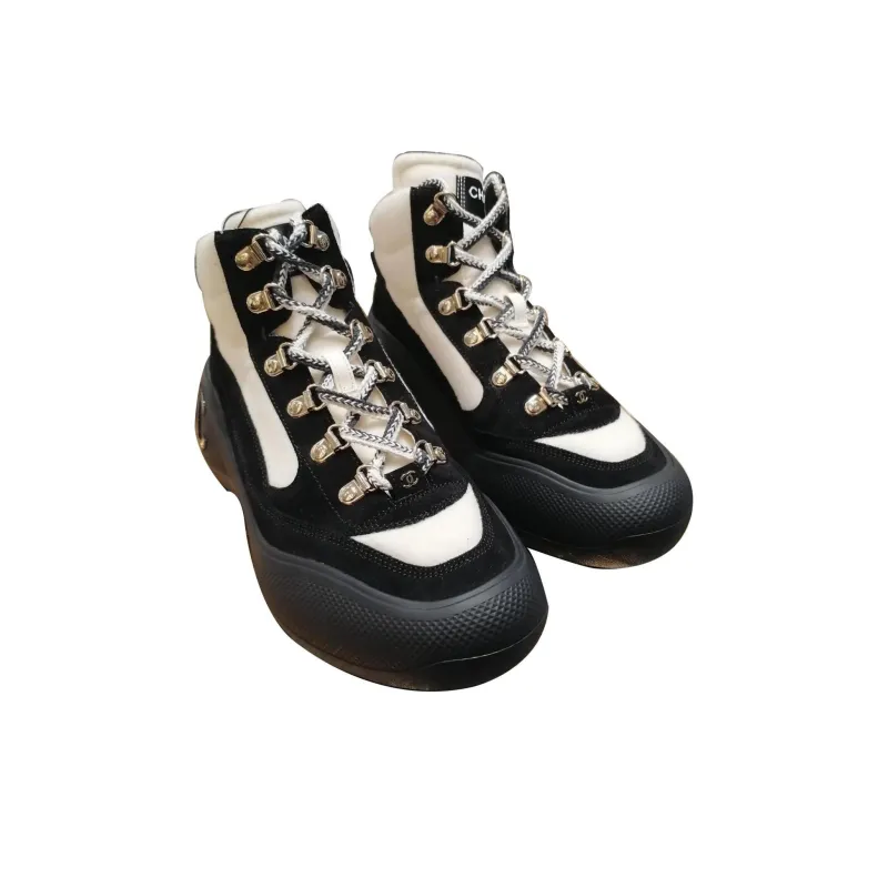CHANEL High Top Casual Shoes Women's Ivory White And Black-7