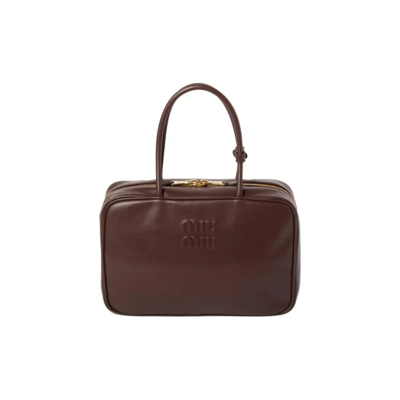 MIU MIU Beau Calfskin Bowling Bag Shoulder Bag Handbag Large Size Women's Briarwood-0