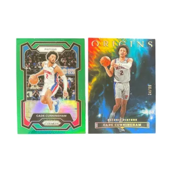 PANINI 2023 24 PRIZM Pistons Cade Cunningham CC Green Fold+2023 Origins 34/99 Autographed Card Pass Sports Cards 2 Pcs