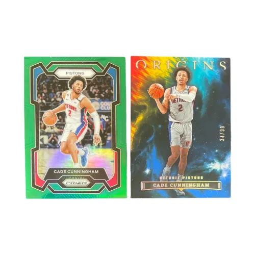 PANINI 2023 24 PRIZM Pistons Cade Cunningham CC Green Fold+2023 Origins 34/99 Autographed Card Pass Sports Cards 2 Pcs