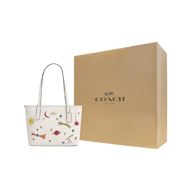 COACH City Leather Tote Bag Shopping Bag Handbag Shoulder Bag Women's Chalk Multicolor-4