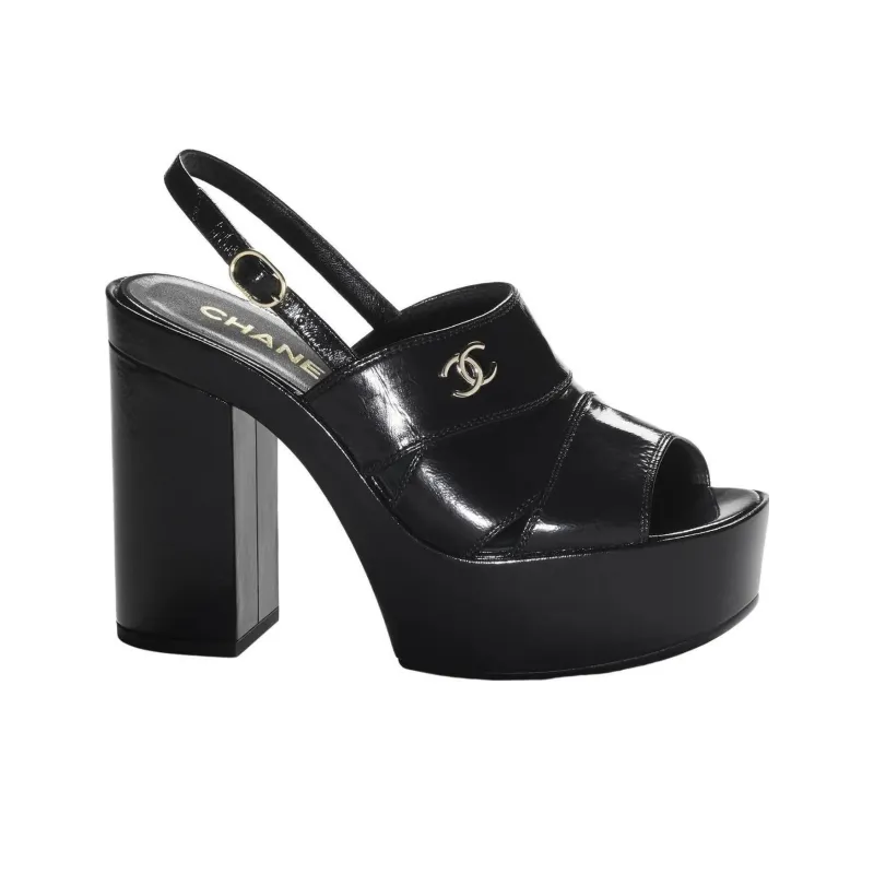 CHANEL One Strap Sandals 10.5cm Women's Black-1