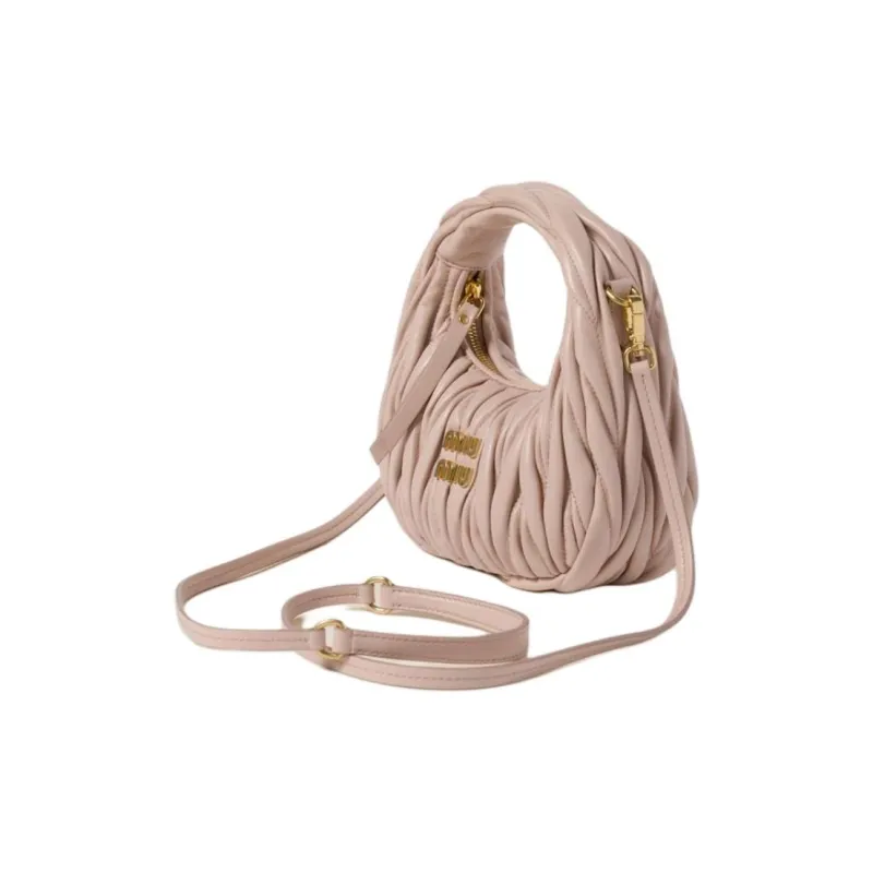 MIU MIU Wander Series Soft Sheep Leather Hobo Bag, Shoulder Bag, Crossbody Handbag Mini Women's Light Pink-1