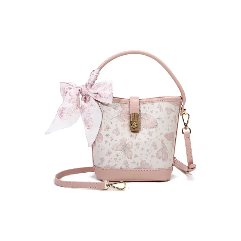 Carit&Koty Polyurethane Bonded Synthetic Leather Bucket Bag Crossbody Handbag Women's Gray/Pink-12