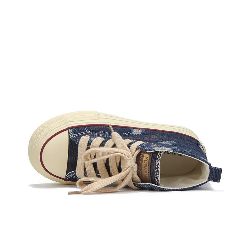 Yobn Anti Slip Wear Resistant High Top Skateboard Shoes Women's Dark Blue-5