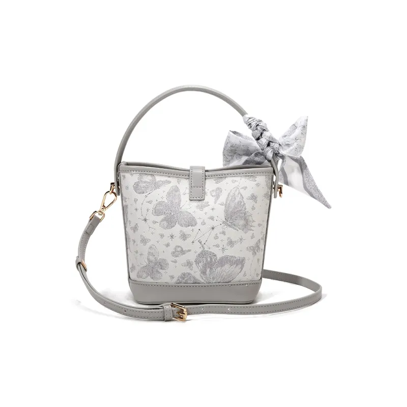 Carit&Koty Polyurethane Bonded Synthetic Leather Bucket Bag Crossbody Handbag Women's Gray/Pink-2