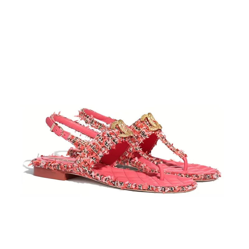CHANEL Strap Sandals Women's Coral Red-2