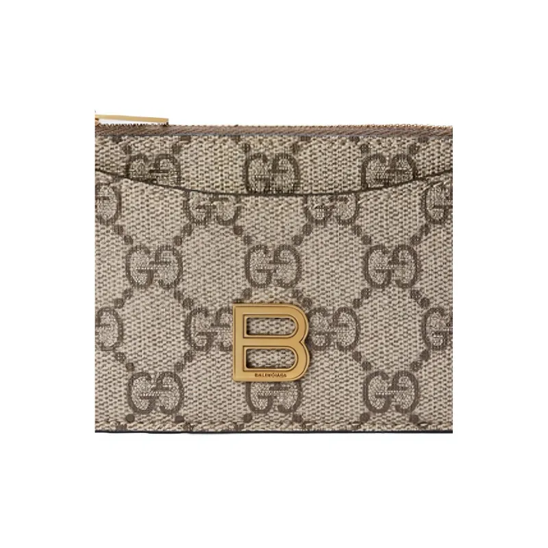 GUCCI Balenciaga Paris Collaboration Hourglass Leather Card Holder, Coin Purse, Card Holder Unisex Ebony-4