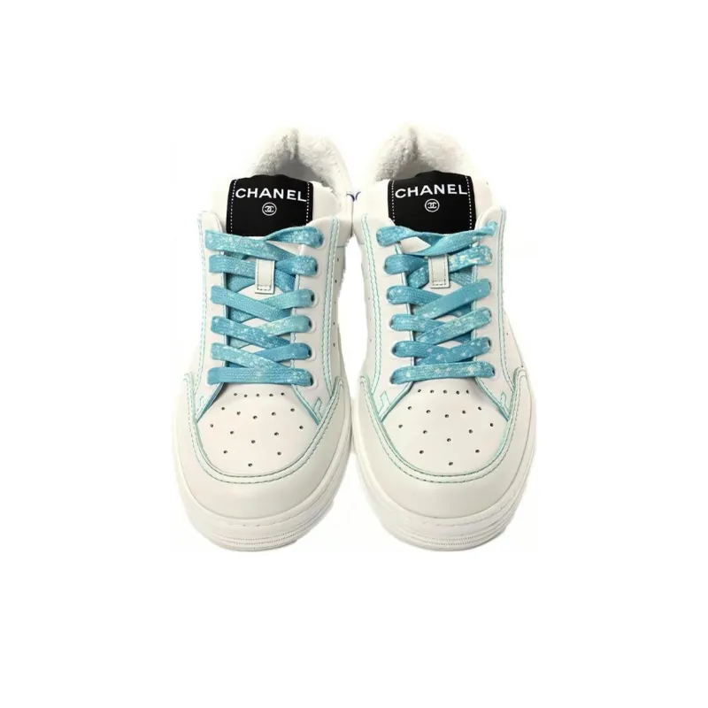 CHANEL Low Top Stylish Skateboarding Shoes Women's White Blue-3