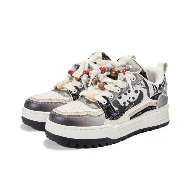 FERNANDA FRANKLIN Ink Bamboo Panda Coverage Cushioning Wear Resistant Low Top Skateboard Shoes Men's White-2