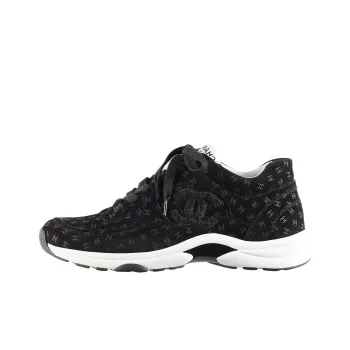 CHANEL Suede Trainer Printed Cc Black Women's