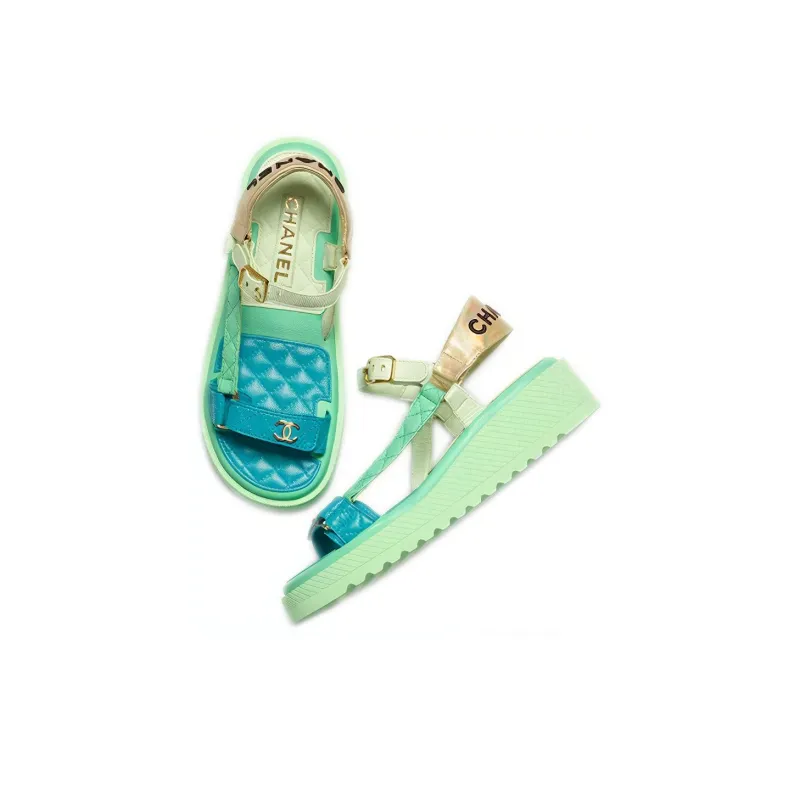 CHANEL Beach Sandals Women's Blue Green-3