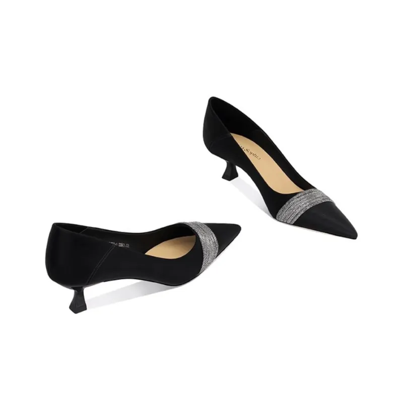 JESSICA SOPHIA Sexy Pointed Toe Cat Heel Shoes Casual Single Shoes 4cm Women's Black-1