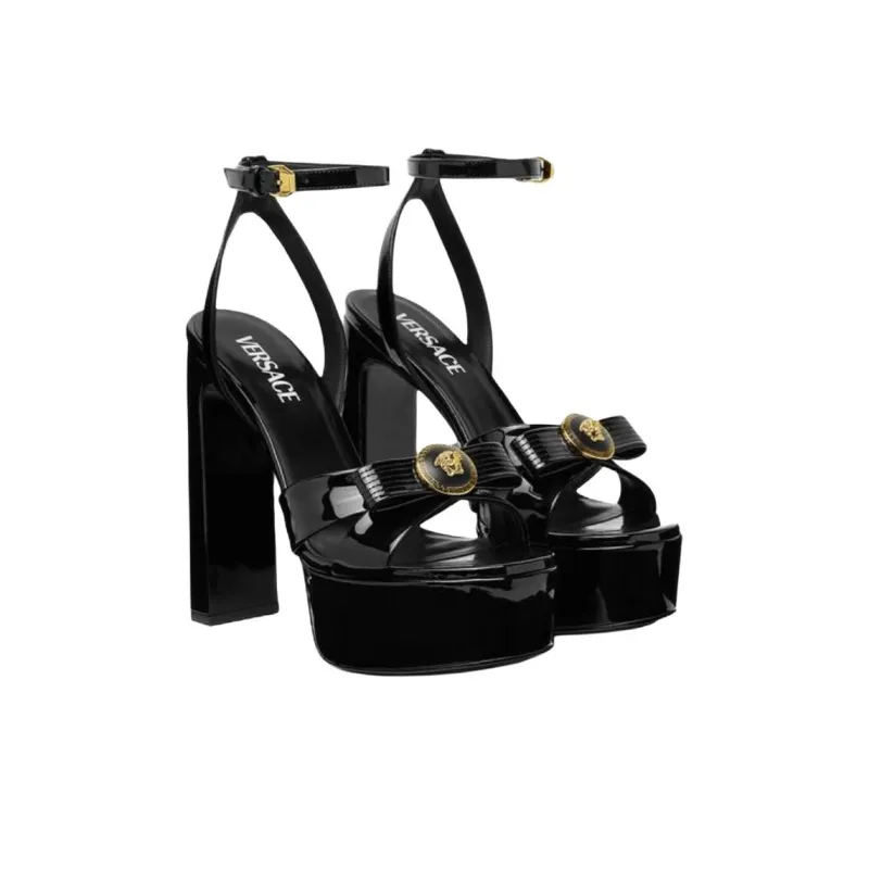FANSIZHE Gianni Ribbon One Strap Sandals 14cm Women's Black-2