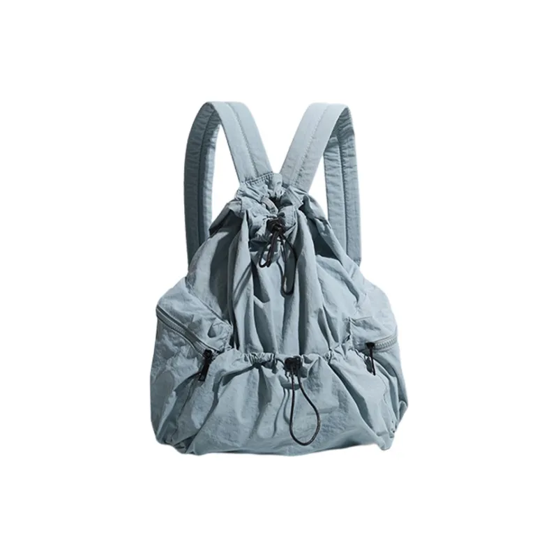 GKY PU Casual Versatile Pleated Backpack Students Unisex Beige/Blue/Black-7