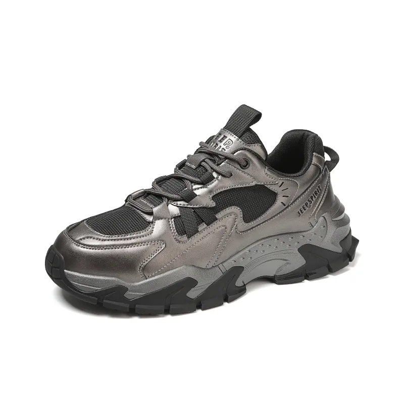 JEEP SPIRIT Slip Resistant, Abrasion Resistant, Breathable, Height Increasing Low Top Chunky Sneakers Men's Bronze-1
