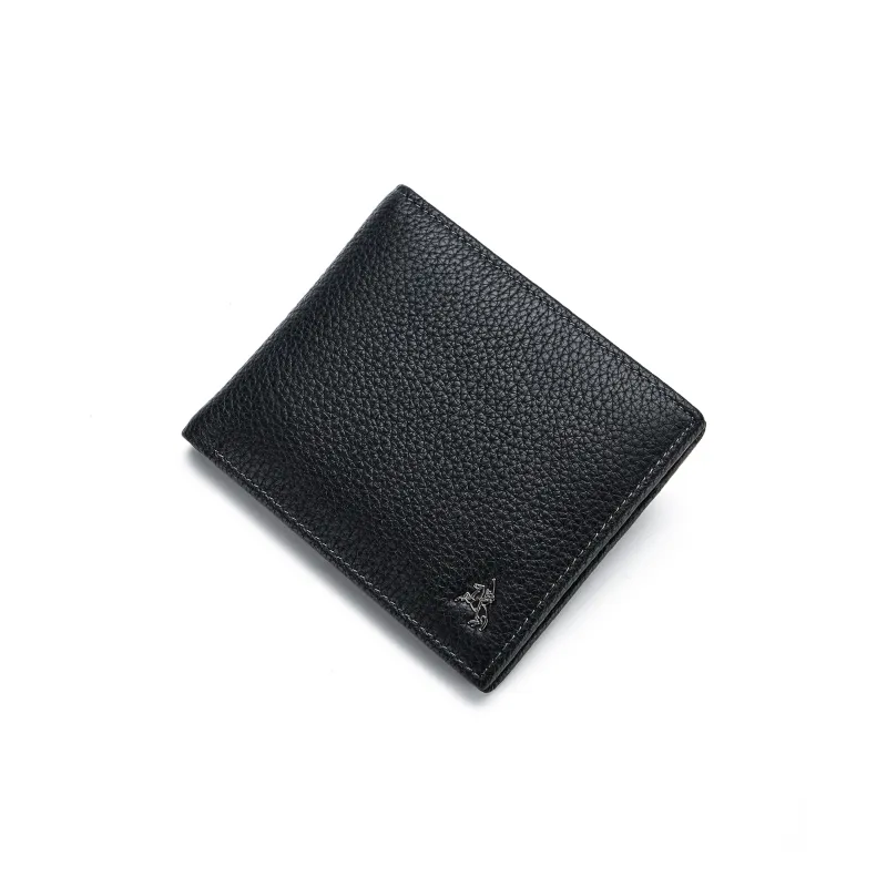 POLOMEISDO Top Grain Cow Leather Cropped Wallet Men's Black/White Stitching-1