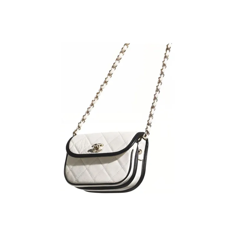 CHANEL Calfskin Messenger Bag, Crescent Bag, Crossbody Bag, Shoulder Bag Women's Black White-3