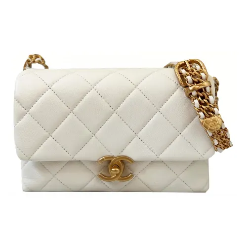CHANEL Calfskin Shoulder Bag Crossbody Bag Mini Women's White