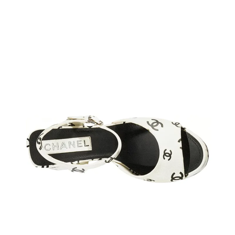 CHANEL Cc 105mm Heeled Sandal White Leather Women's-4
