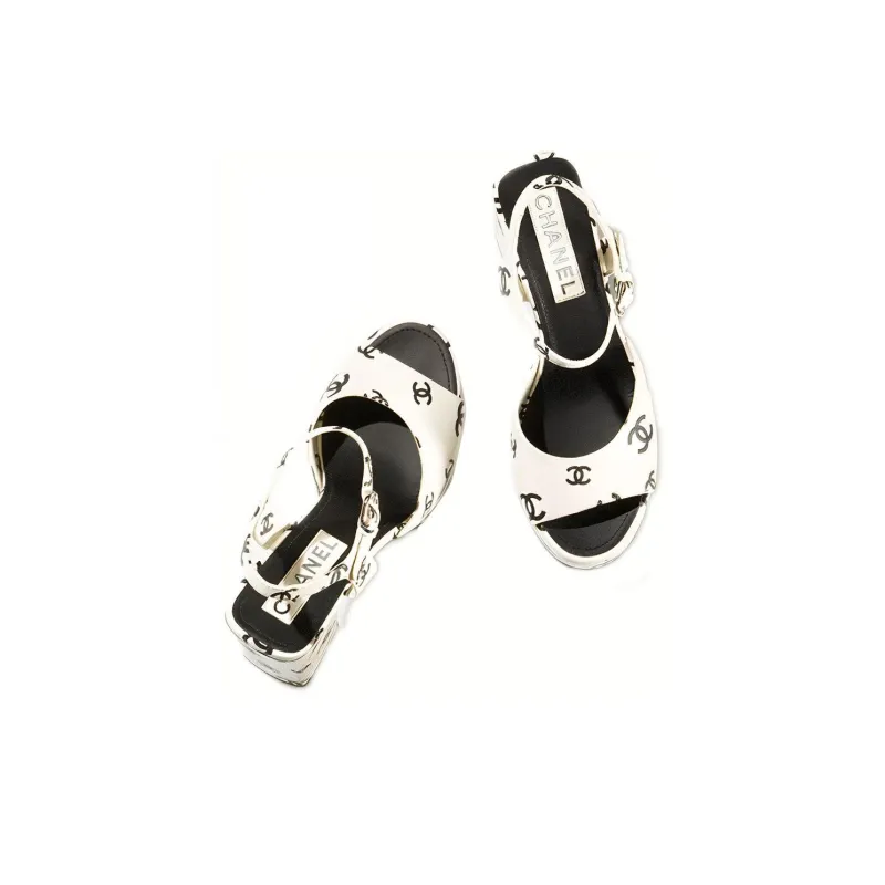 CHANEL Cc 105mm Heeled Sandal White Leather Women's-3