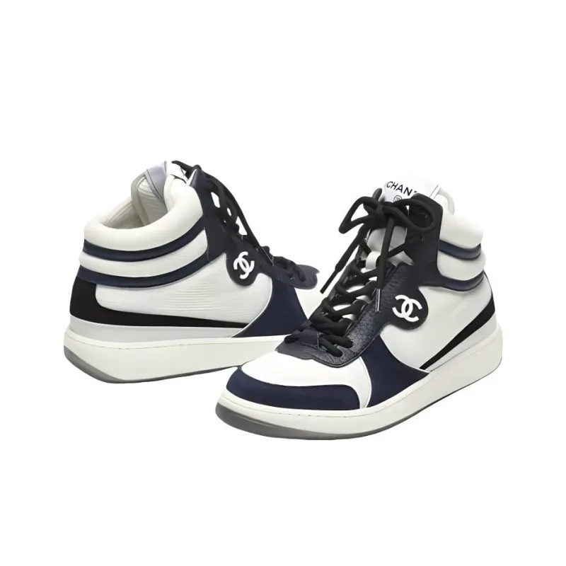 CHANEL High Top Casual Shoes Women's White Blue-3